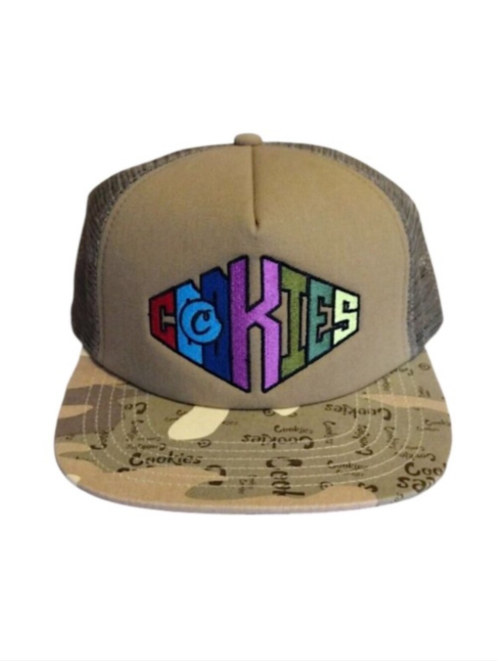 Cookies Multicolor Logo Camo Tan Snapback Trucker Hat NWOT Streetwear